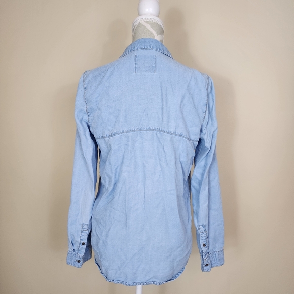 ZARA Flowy Chambray Shirt Top Small Basic Button Up - Picture 5 of 9